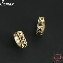 Boucles d'oreilles en dentelle plaquée or 14K, argent Sterling 925, Style français rétro occidental, Mini créoles creuses, bijoux pour femmes 