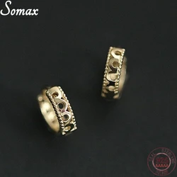 925 Sterling Silver 14K Gold-plated Ear Buckles Lace French Retro Western Style Hollow Mini Ear Bone Hoop Earrings Women Jewerly