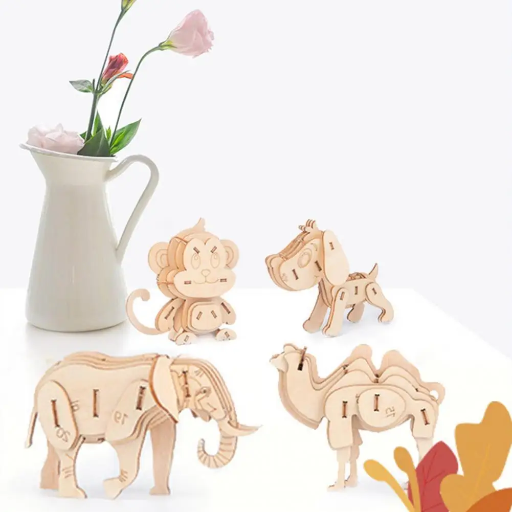 1 Set Useful Eco-friendly Concentration DIY 3D Animal Puzzle Toys for Toys Animal Hands Craft Handmade Wooden Puzzles