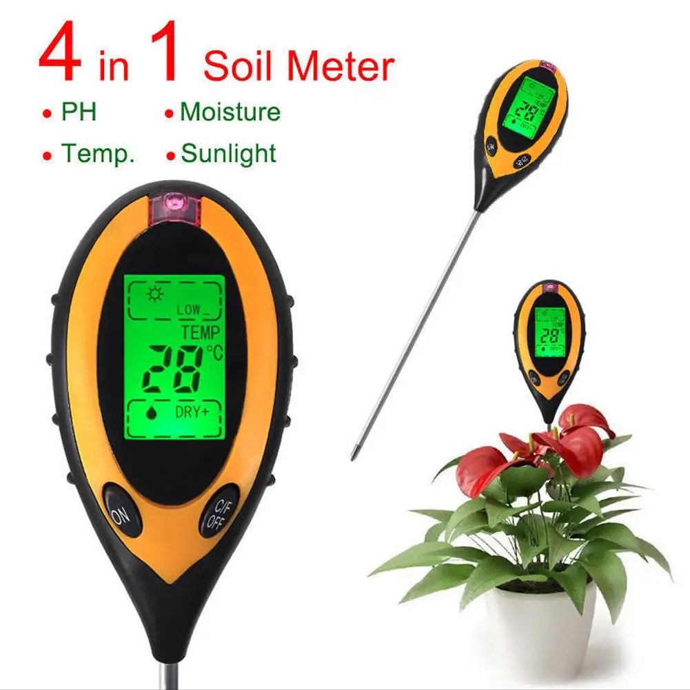 ph paper Professional 4 in 1 PH Meter Soil Tester Soil Moisture Monitor Sunlight Temp Testers Acidity Alkali Test Tool For Garden Plant blue litmus paper