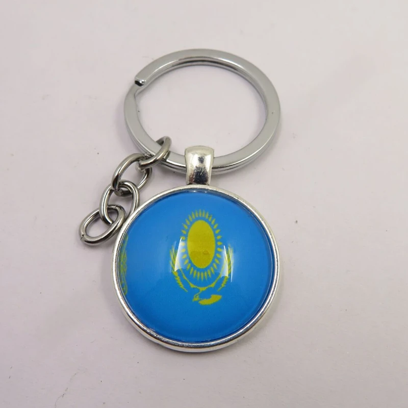 Fashion Kazakhstan Flag Keychain Charm Glass Beads Key chains Silver Plated Metal Blank Keyring | Украшения и аксессуары