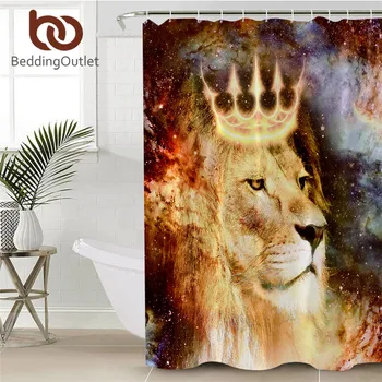 

BeddingOutlet Lion King Shower Curtain Universe Cosmic Waterproof Bath Curtain With Hooks 3d Animal with Crown Bathroom Decor