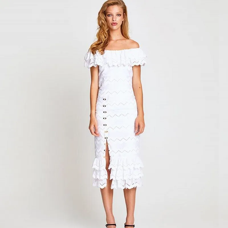 

2019 New Runway Self Portrait Summer Sexy Off Shoulder dress slash neck Ruffles Female split Bodycon Mermaid Dresses vestidos