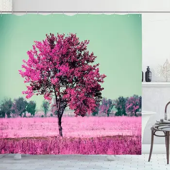 

Shower Curtain Set with Hooks for Bathroom 72x72 Infrared Landscape Alone Tale Leaves Tree in Fictional Sky Imagination Field