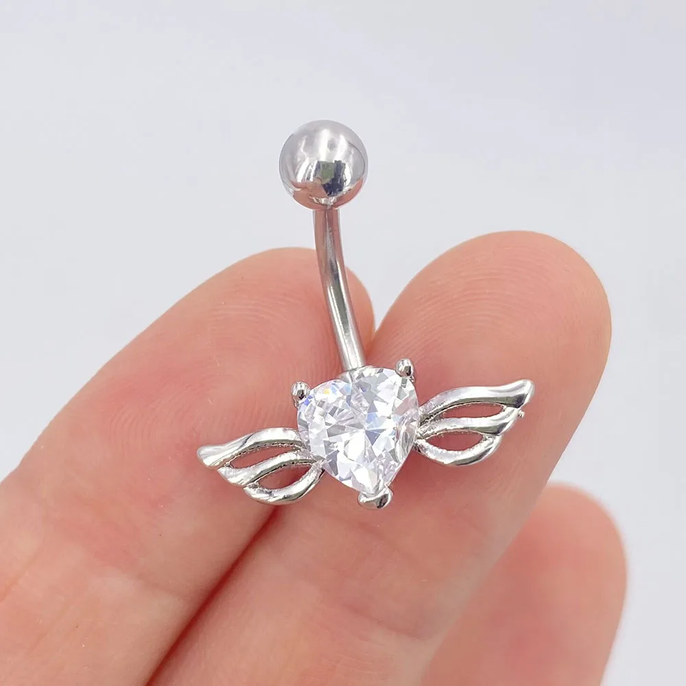 Sexy steel belly button rings, crystal navel, heart-shaped wings, piercing navel earring, belly body piercing jewelry, woman, 1PC