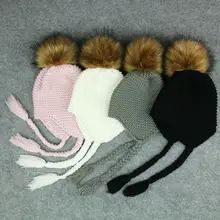 Милые детские зимние меховые шапки для новорожденных мальчиков и девочек, теплая вязаная шапка бини, черные, серые, зеленые головные уборы, рождественский подарок, аксессуары
