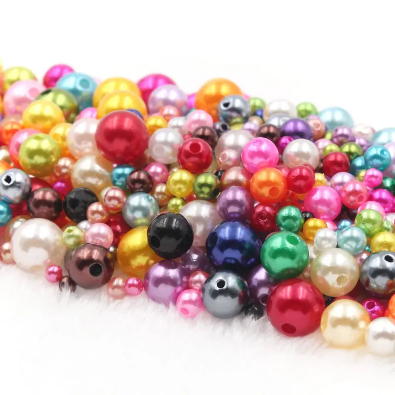 4/6/8/10/12mm Straight Hole Acrylic ABS Imitation Pearl Colorful Round Loose Beads For DIY Handmade Craft Accessories Material