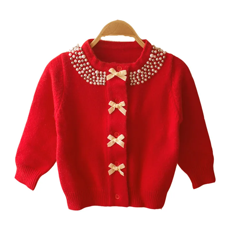 От 2 до 6 лет девочки жемчужный бисер вязаный кардиган свитер верхняя одежда для девочек; сезон осень-зима; Модный; Одежда для девочек