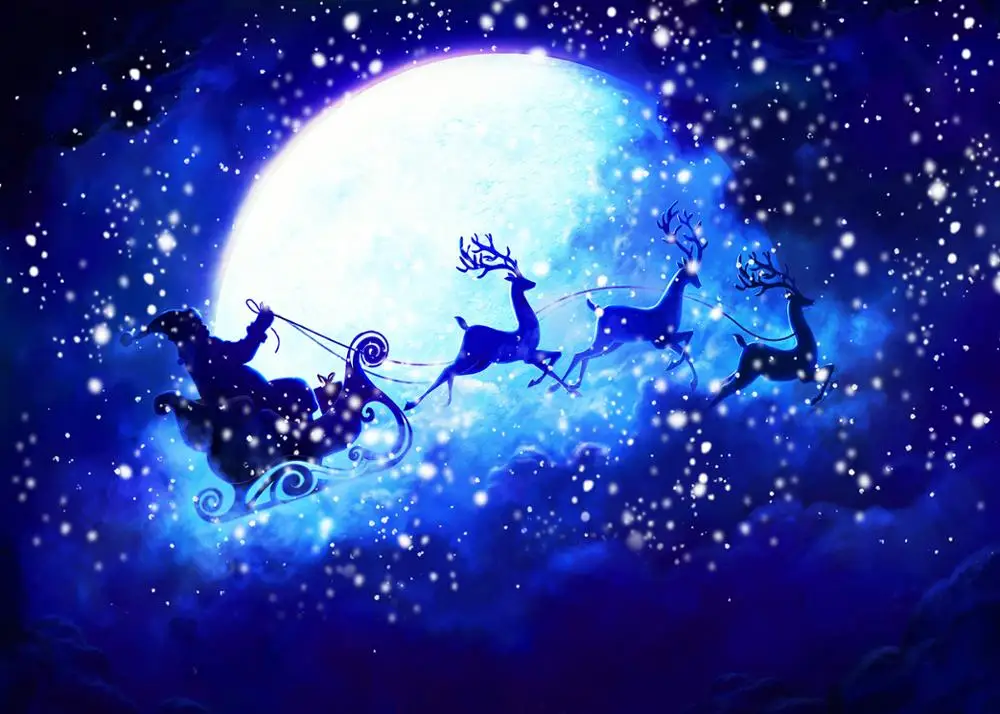 Рождественский тематический фон Зимняя ночь Санта Клаус Летающий Лось снегоход Виниловый фон для фотосъемки баннер для вечеринки студия реквизит