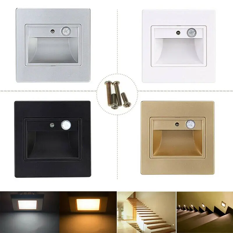

2x 1.5W LED Wall Recessed Stair Lights Staircase Lights LED Step Night Light with Indoor PIR Motion infrared Sensor Corridor