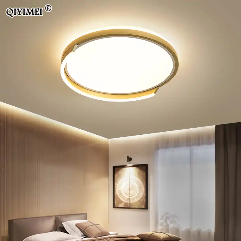 qiyimei luces de techo led modernas para estudio sala de estar dormitorio marco redondo lamparas doradas accesorios para el hogar lustre
