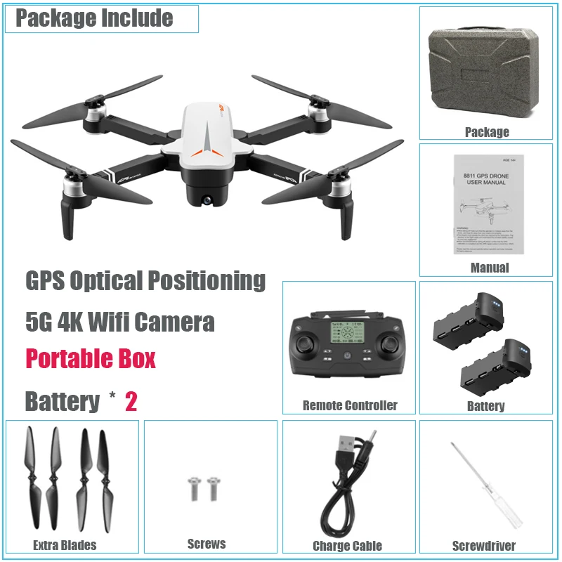 Portable Box 2 Bat Perfessional gps Дрон 4K HD камера 5G Wifi FPV Квадрокоптер игрушка вертолет gps оптический поток двойной режим двойная камера бесщеточный мотор - Цвет: Portable Box 2 Bat