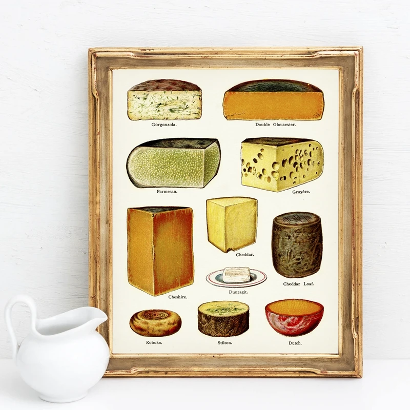 VINTAGE CHEESE CHART POSTER A3 A4  Decoration Print for Pubs Restaurants Kitchen