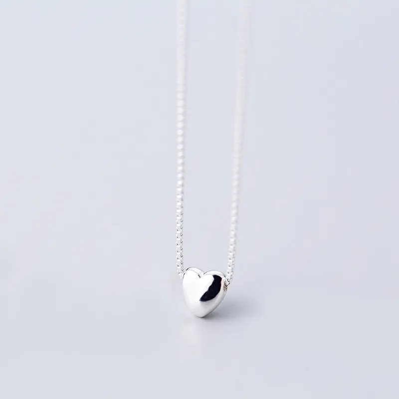 WANTME Real 100% 925 Sterling Silver Minimalist Glossy Mini Love Heart Pendant Necklace for Women Office Party Jewelry Teen Gift