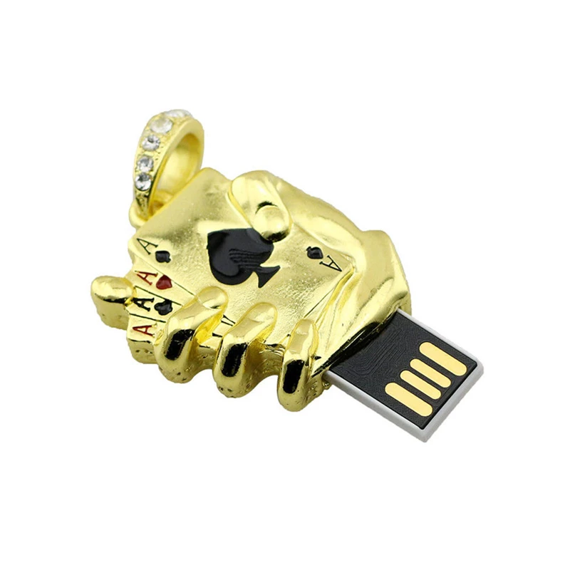 Memory Stick Metal crystal Poker Ace Hand Pen Drive 4GB 8GB 16GB 32GB 64GB 128GB Flash Drives Necklace Creative usb 2.0 Pendrive