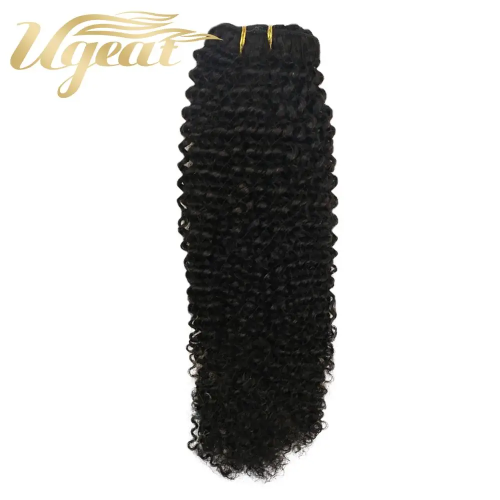 

Ugeat Clips Hair Extension Natural Black Pure Color Remy Machine 100% Real Human 7pcs 120g Kinky Curly Clips Hair