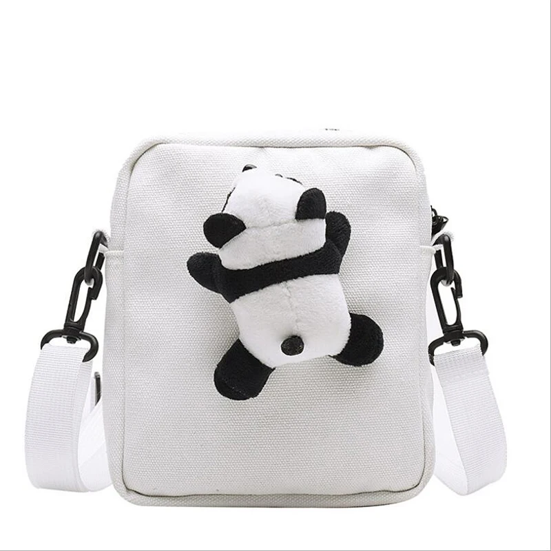 Милые сумки-мессенджеры в виде панды, женская сумка на плечо, Холщовый органайзер для путешествий, маленькая сумка с клапаном, женские сумки, куклы - Цвет: white