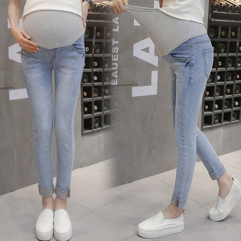 

2020 Spring And Summer Applique Elasticity Fashion Pregnant Women Cowboy Trousers Abdominal Support Pregnant Women Cowboy Pants