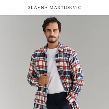 

Slavna Martinovic 2020 Wool Plaid Striped Long-Sleeved Shirt British Casual Men's Fashion Trend Shirt Hawaiian Shirt