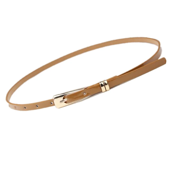 RAINIE SEAN Leather Thin Belt For Women Ladies Narrow Thin Dress Belt Female Pin Buckle Yellow Blue Orange Red Pink Waist Belt camel
