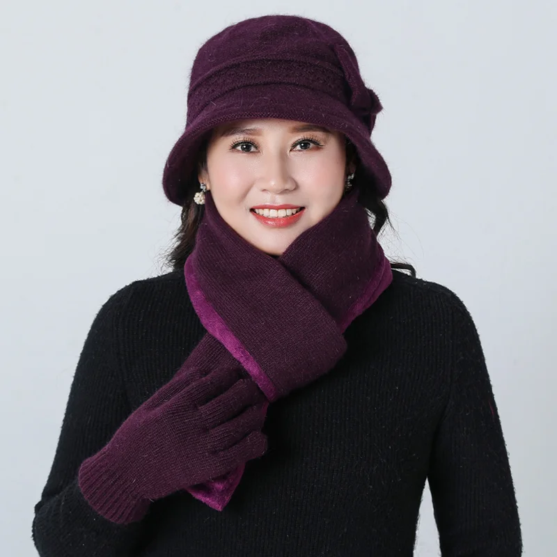Bing Yuan Hao Xuan Winter Warm Knitted Hat And Scarf gloves Hat Warm Knitted Hat Winter Beanie Hat For Woman