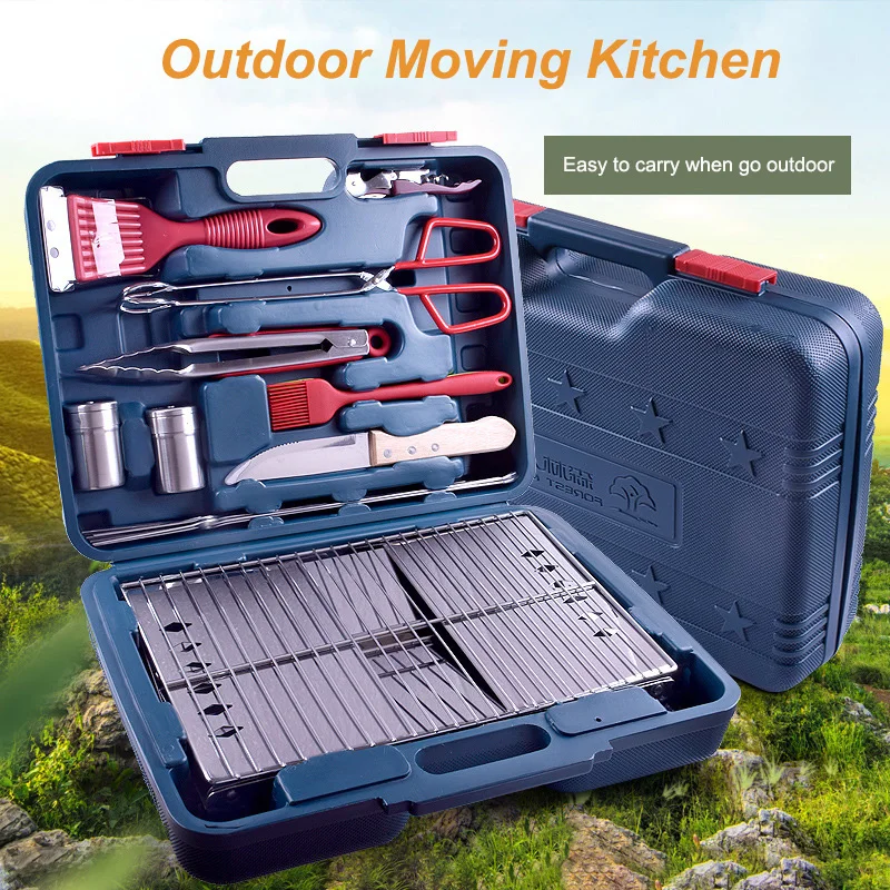 Outdoor Bbq Folding Grill Sets Camping Cooking Tools Set Stainless