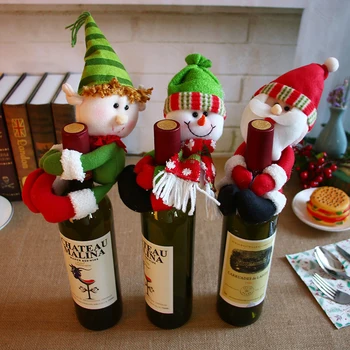 

Santa Claus Elf Wine Topper Cover Christmas Wine Bottle Cover Snowman Christmas Dolls Tree Ornament Party Decoration Gift