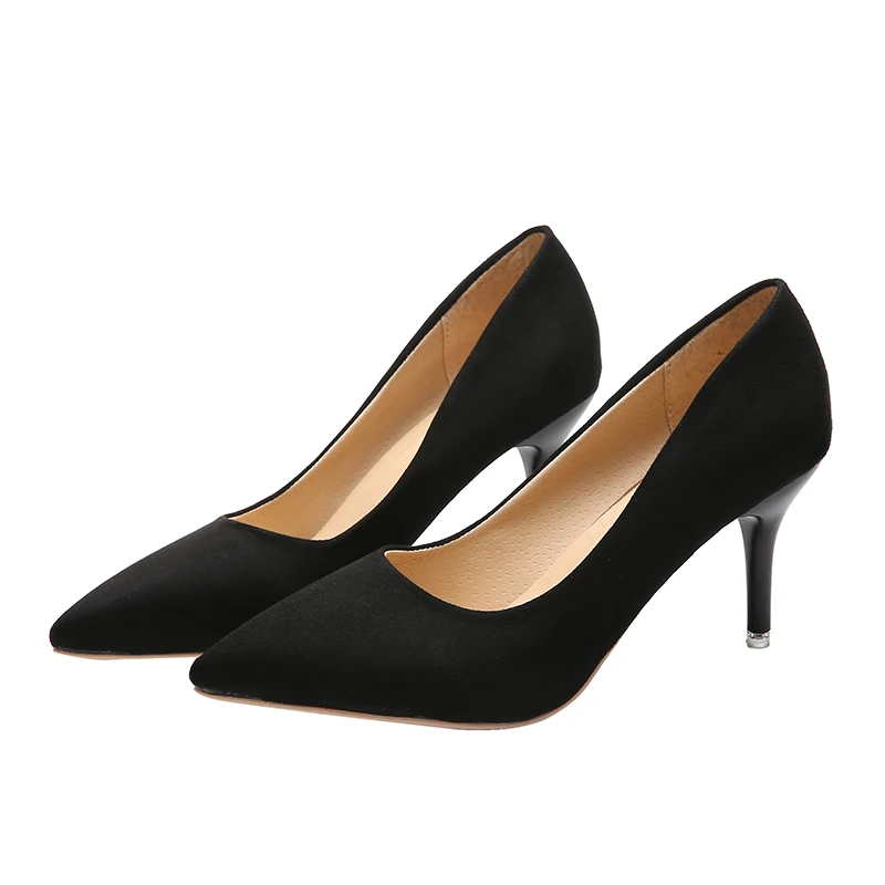 Изящные тонкие туфли; черные элегантные туфли на высоком каблуке размера плюс для работы; пикантная модная женская обувь; офисные туфли-лодочки; 43,44