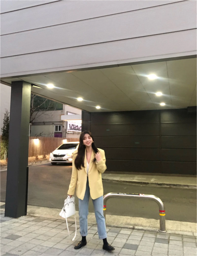 Yellow Color Suit Blazer Jacket Women Fashion Long Sleeve Coat Women Elegant Jacket Suits Female Ladies