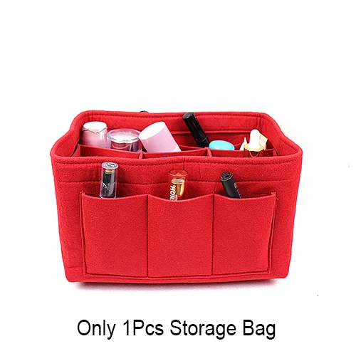 1 шт. многофункциональная фетровая тканевая сумка-Органайзер с несколькими карманами, косметичка, сумочка, женская сумка, дорожный мешочек для косметики, аксессуары - Цвет: Red