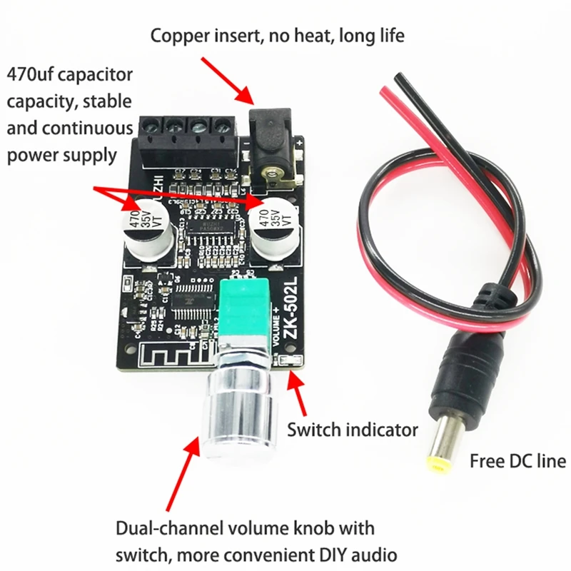 Aabb-bluetooth 5,0 беспроводной аудио цифровой усилитель мощности стерео плата 50Wx2 Bluetooth Amp Amplificador ZK-502L