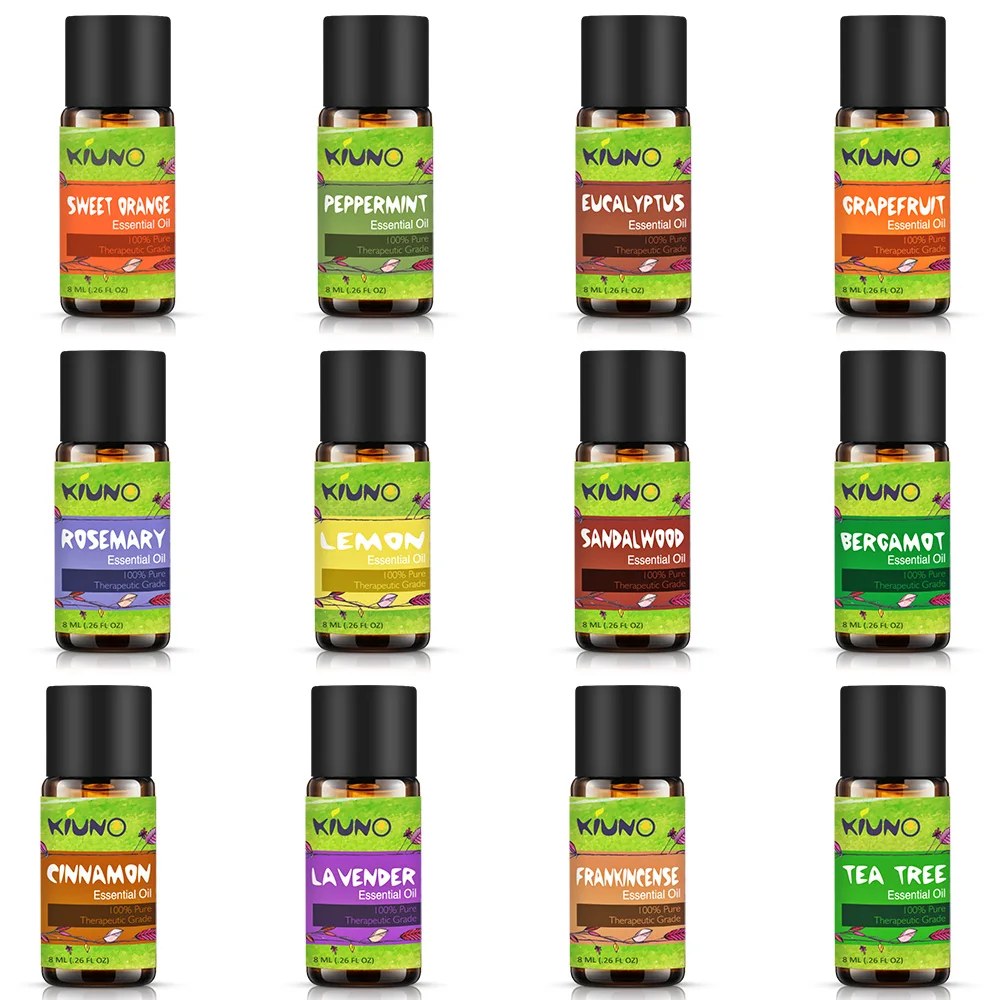 KIUNO, 8 мл, чистые натуральные эфирные масла, ароматерапия, Эфирный аромат, увлажнитель, аромат мяты, апельсина и т. Д., 18 запаха