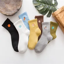 Женские носки осень зима мультфильм вышивка планета Kawaii Носки без пятки унисекс колледж Ветер дикие Модные носки для влюбленных