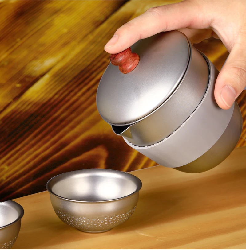 Chaleiras de Chá Escritório ao ar Pure Titanium Pote Kung fu Conjunto Chá Chaleira Café Bule Conveniente Livre Ultraleve Ta9006 300 ml 8 High Quality Esporte e Lazer
