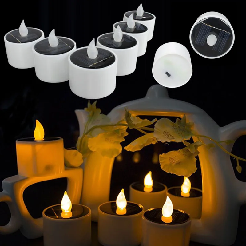 Лампа на солнечной батарее, светодиодный светильник для романтических свадебных свечей, светодиодный светильник для чая, мерцающий Рождественский Декор, светильник в виде свечи на солнечных батареях
