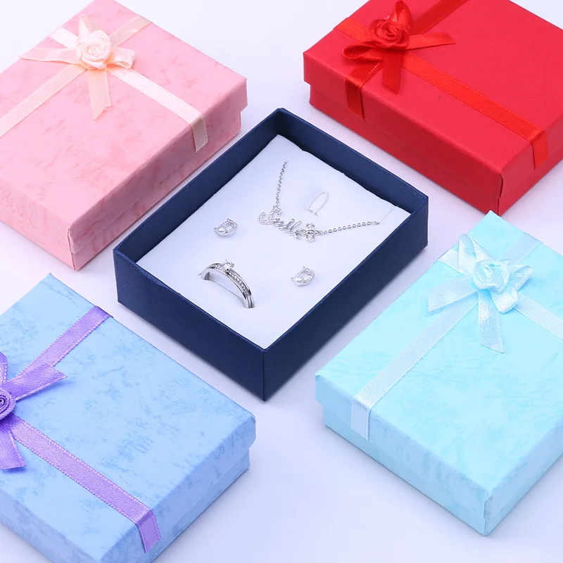 12pcs Paper Jewelry Box Cardboard Gift Boxes for Ring Necklace Earring Women Jewelry Packaging Display with White Sponge 7x9cm