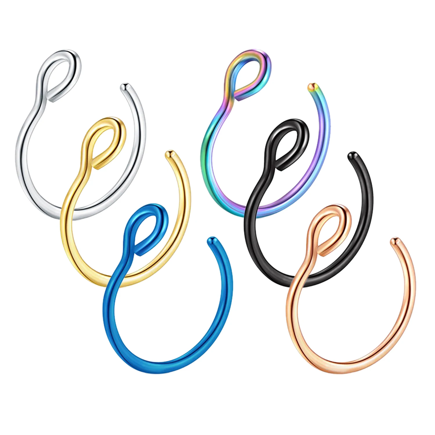 16pc Mixed Style Crystal Fake Nose Ring Geometric Clip Hoop Women Body Jewelry Perforation.-1