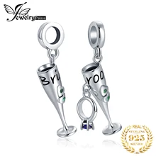 JewelryPalace 925 пробы серебро синий и зеленый кубический цирконий Жених и невеста Шампанское бутылки вина талисманы бисера Fit Браслет