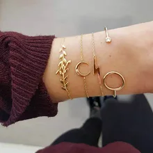 4 шт./компл. мода молния круг Луна лист открытое золото Цвет браслет набор Для женщин пляжные украшения в богемном стиле для девочек браслет