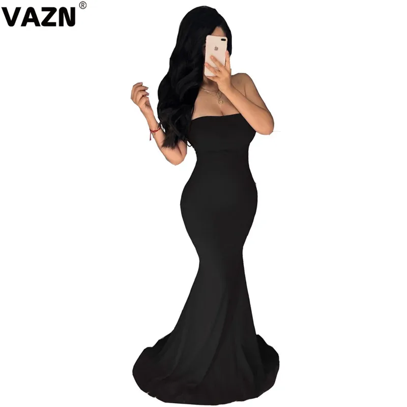 Черный VAZN ALS060 New Young Lady Of Note Sexy Club Fashion Cross Bandage Backless Strapless High Waist Women Mermaid Maxi Dress - Цвет: Черный