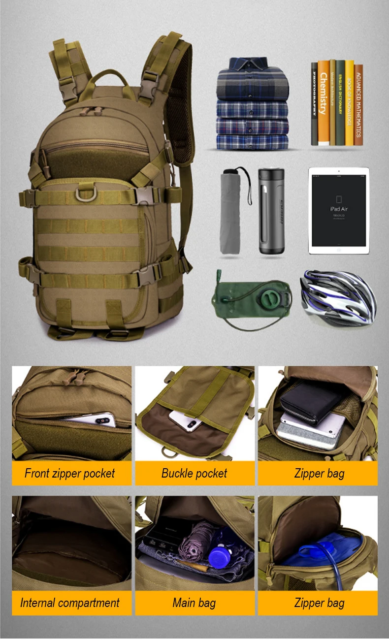 Sac à Dos Elitex Camouflage 25L Cabine Entraînement Imperméable