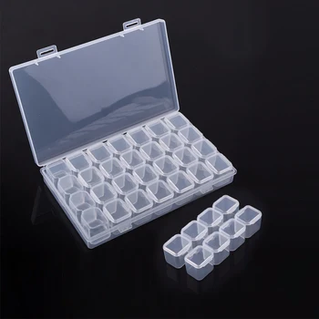 

Transparent Durable PP Adjustable 28 Slots Container Office Nail Art Beads Organizer Home Storage Case