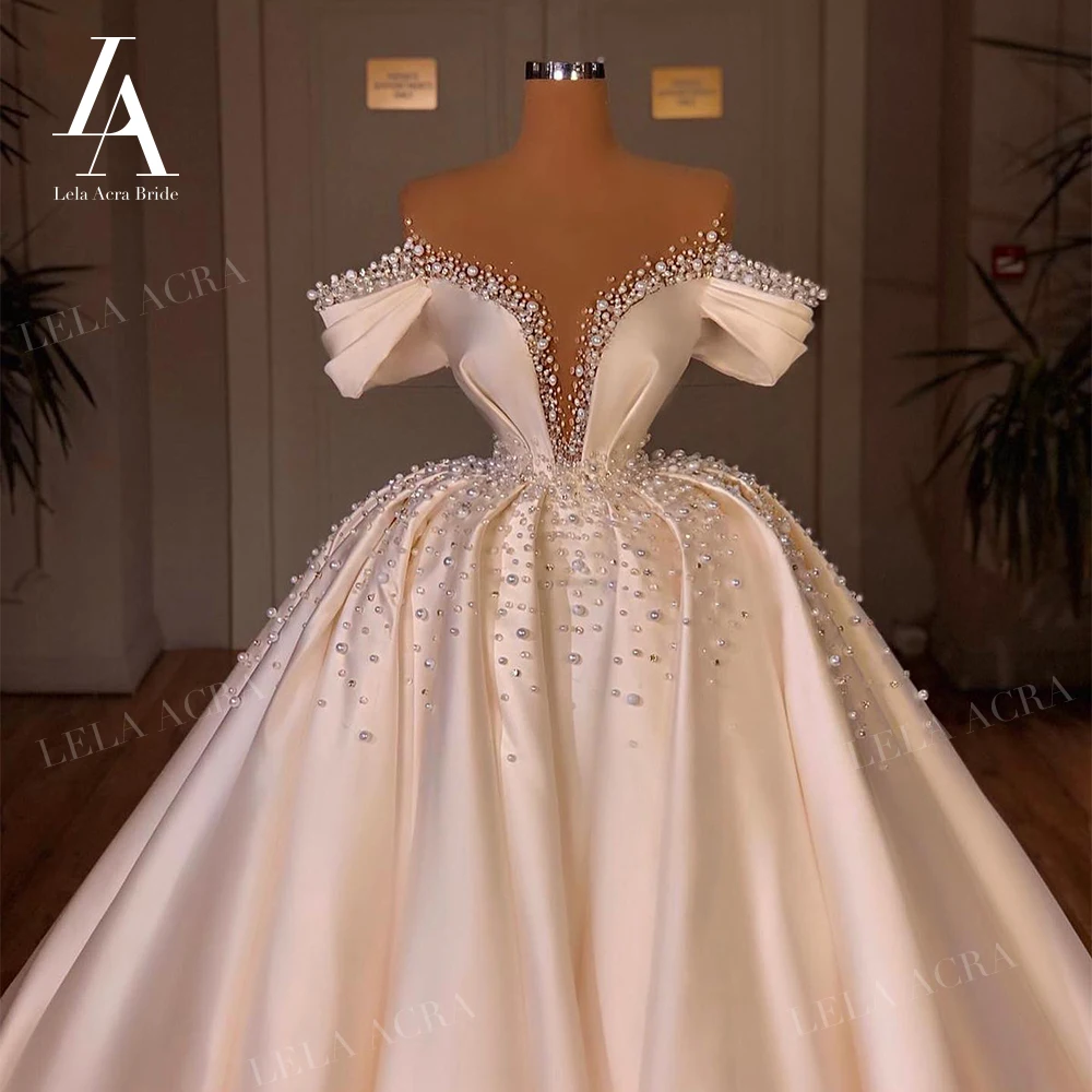 LelaAcra Luxury Pearls Wedding Dress 2021 Sweetheart 3 In 1 Bridal Ball Gown Vintage Princess VS01 Plus Size Vestido De Novia