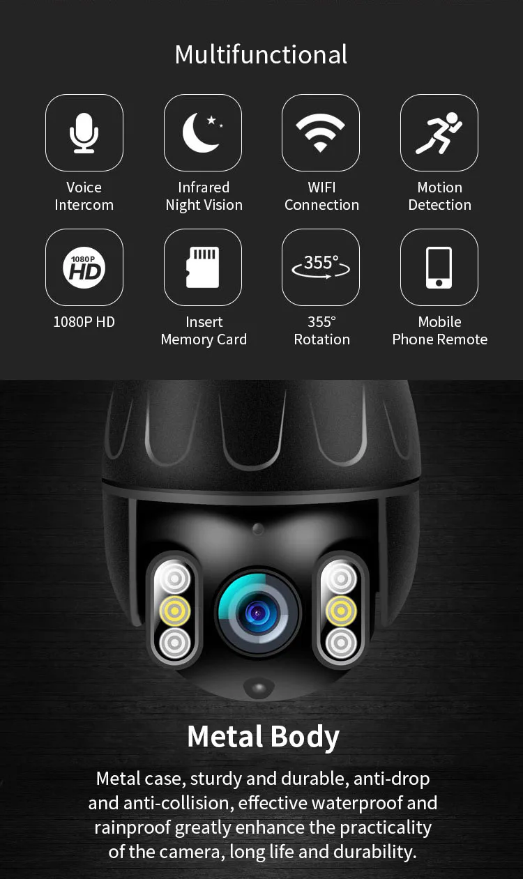 QJ-200-P3 Домашняя безопасность смарт Wifi ip-камера HD 1080P PTZ 360 ° Водонепроницаемая H.265 инфракрасная ночная версия монитор обнаружения движения