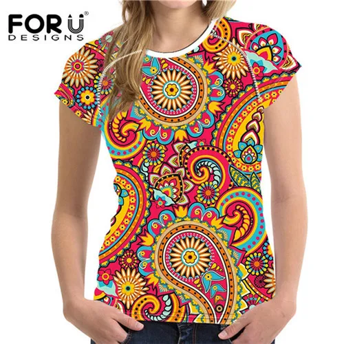 T0539BV FORUDESIGNS/летние модные женские футболки, топы с 3D цветочным принтом, женская футболка, женская футболка, Vetement для дам, высокое качество - Цвет: T0539BV