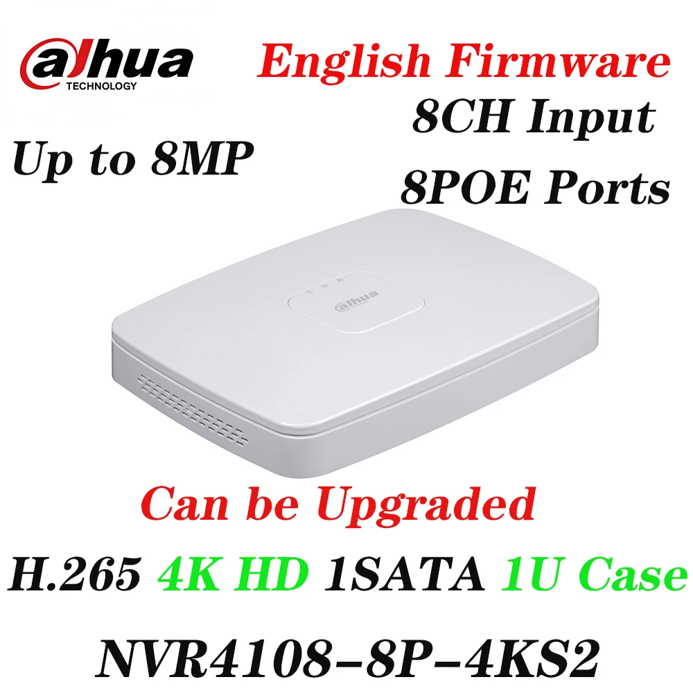 

Network video recorder Lite Dahua NVR NVR4108-8P-4kS2 8CH NVR 8MP Smart 1U 8PoE 4K and H.265 Lite HD 1080P HD recorder 1SATA