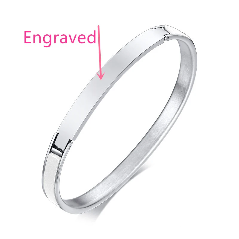Engraved Women Модный Выгравированный именной браслет из нержавеющей стали DIY с буквами кожаные браслеты для влюбленных пар ювелирные изделия - Окраска металла: Engraved Women