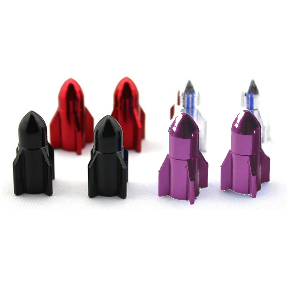 

4Pcs/Set Aluminum Alloy Black Red Rocket Auto Car Wheel Tire Air Valve Stem Caps Dust Cover For Vehicle SUV Off Road