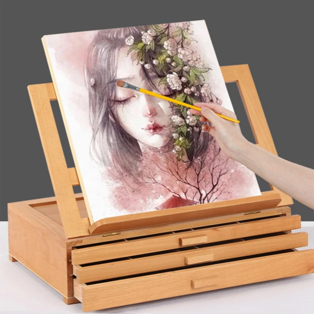 Desktop easel drawer type pine easel can store painting supplies