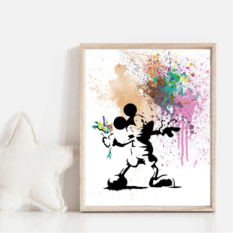 

Steet Art Canvas Painting Graffiti Art Picture Prints Mickey Mouse Oil Painting Modern Wall Art Prints Living Room Home Decor
